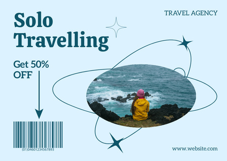 Tourist on Coastline on Travel Agency's Offer Card Design Template