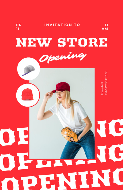 Sport Store Opening Announcement with Girl in Cap Invitation 5.5x8.5in Design Template