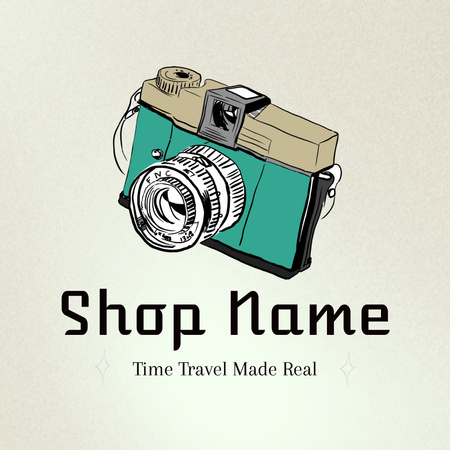 Staré Fotoaparáty V Obchodě S Sloganem Animated Logo Šablona návrhu