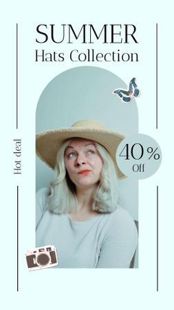Summer Hats Collection With Discount Offer In Blue TikTok Video Design Template