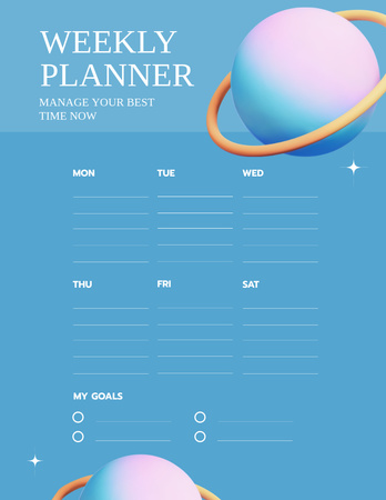 Blue Weekly with Planets Notepad 8.5x11in Design Template