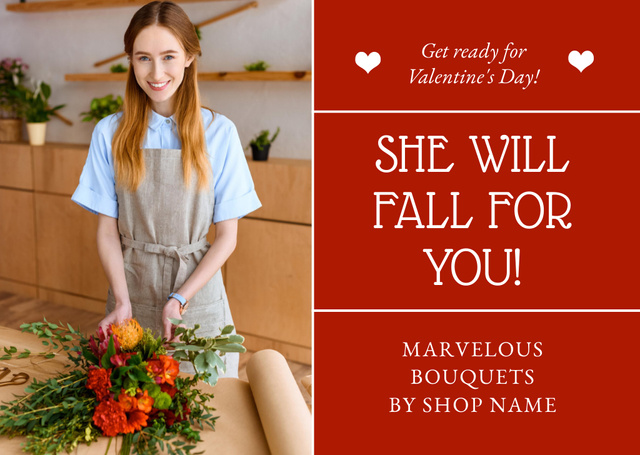 Flower Shop Services Ad on Valentine's Day Postcard tervezősablon