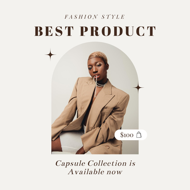 Designvorlage Fashion Ad with Attractive Woman in Brown Blazer für Instagram