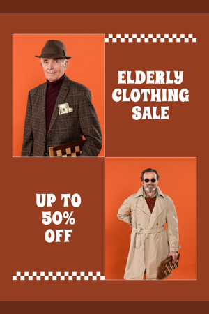 Template di design Offerta di vendita di abbigliamento per anziani in arancione Pinterest