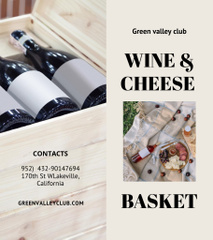 Wine Tasting Event Ad with Bottles and Cheese Basket