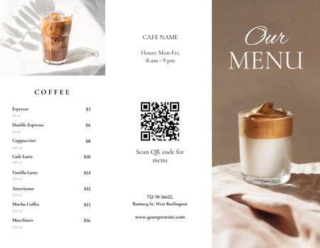 Lista de bebidas de café com creme Menu 11x8.5in Tri-Fold Modelo de Design