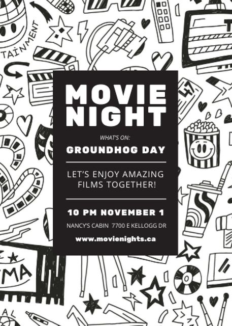 Movie Night Event Arts Icons Pattern Invitation Design Template