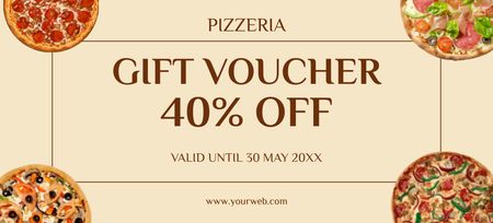 Gift Voucher for Discount at Pizzeria Coupon 3.75x8.25in Design Template