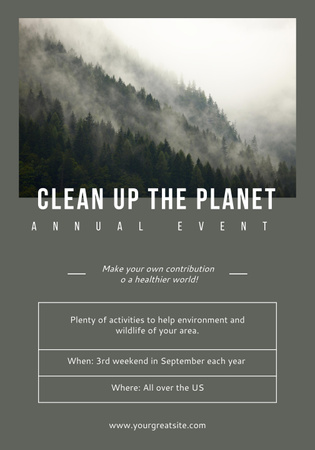 Annual Eco Event Announcement with Foggy Mountains Poster 28x40in Design Template