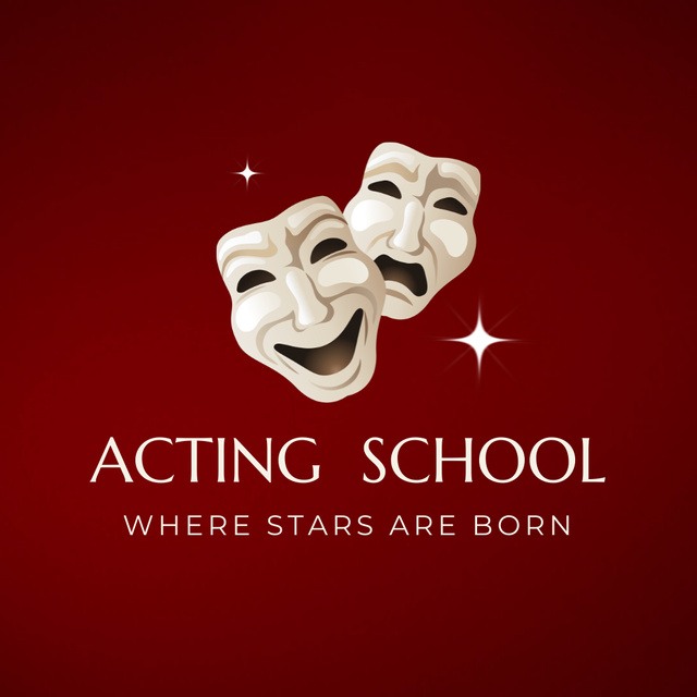 Ontwerpsjabloon van Animated Logo van Acting School With Masks Emblem Promotion