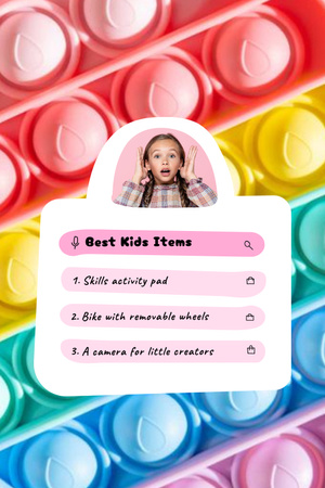 Plantilla de diseño de Cute Little Girl with Colorful Poppit Toy Pinterest 
