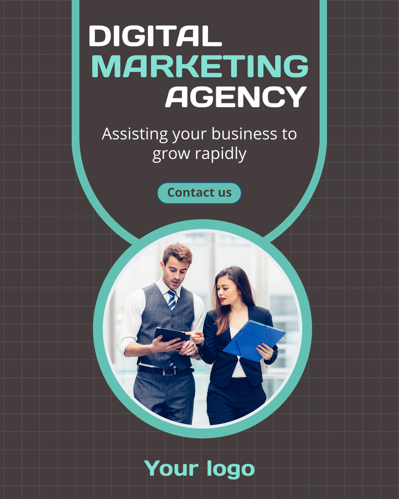 Designvorlage Digital Marketing Agency Services with Businesspeople für Instagram Post Vertical