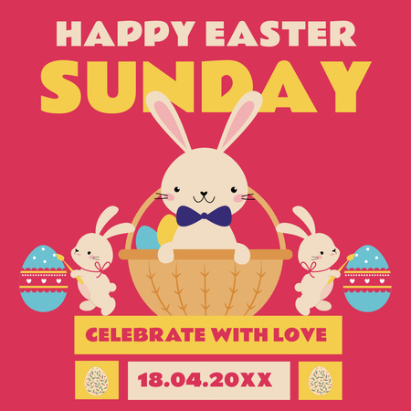 Easter Sunday Announcement with Cute Easter Bunnies Instagram Design Template