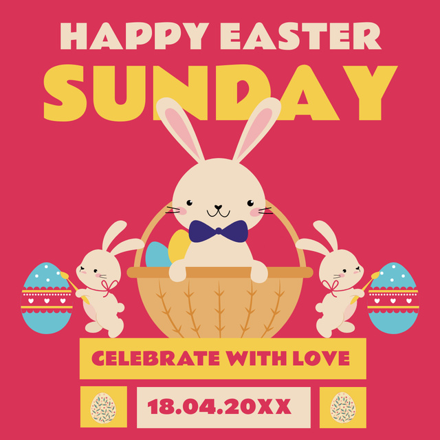 Easter Sunday Announcement with Cute Easter Bunnies Instagramデザインテンプレート