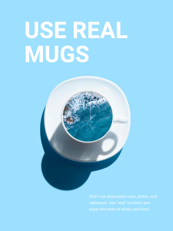 Ontwerpsjabloon van Poster US van Ecology Concept with Ocean in Ceramic Cup in Blue