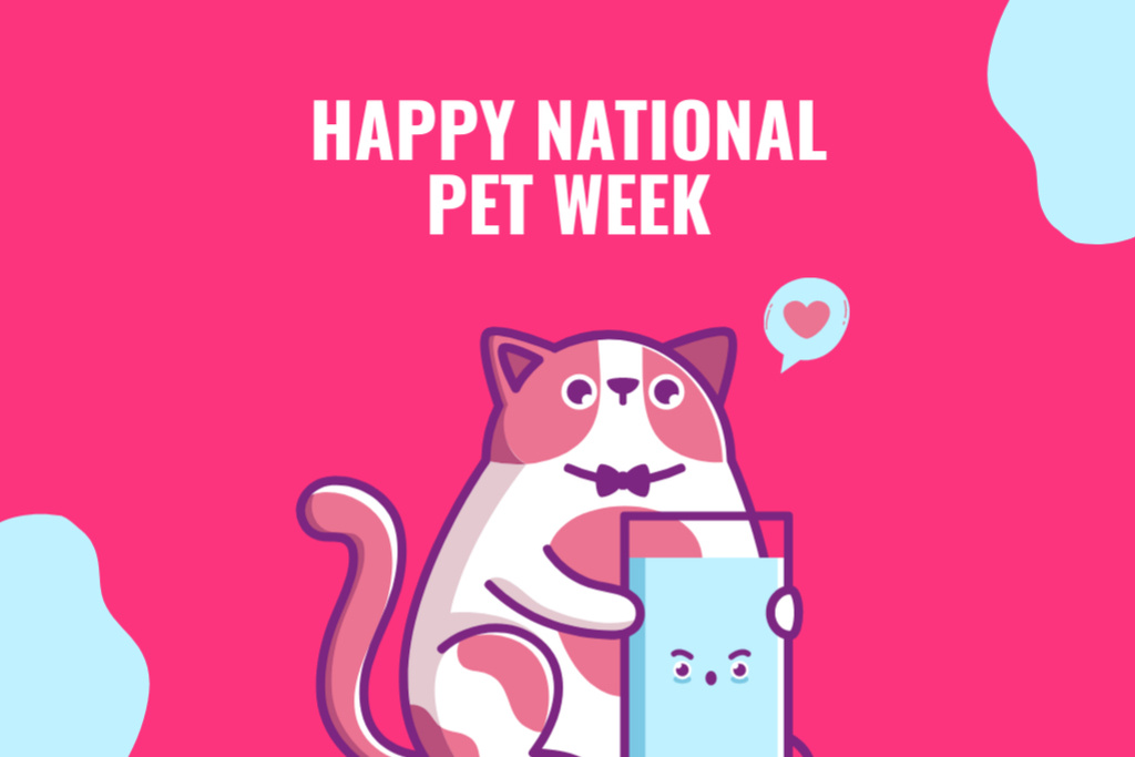 National Pet Week with Cute Cat And Water Glass Postcard 4x6in – шаблон для дизайна
