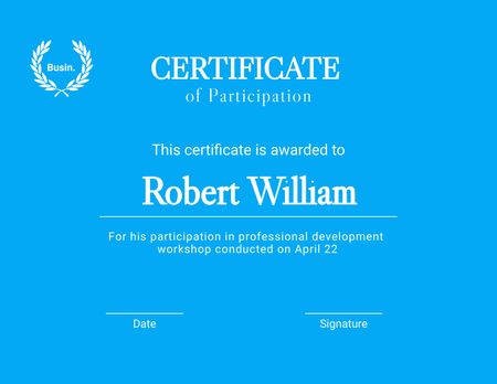 Modèle de visuel Employee Participation Certificate on professional development - Certificate
