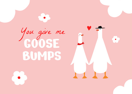 Love Phrase with Cute Gooses Couple Postcard 5x7in Design Template