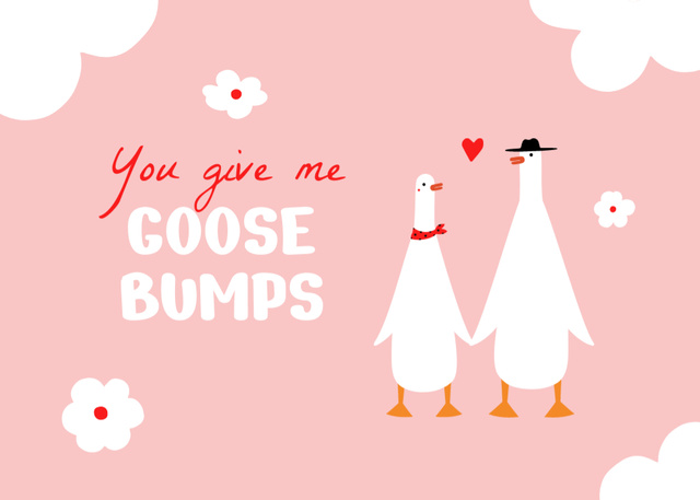 Love Phrase With Cute Gooses Couple Postcard 5x7inデザインテンプレート