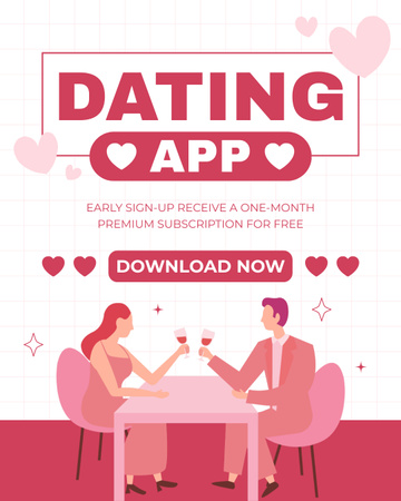 Promo Dating Application on Pink Instagram Post Vertical Design Template