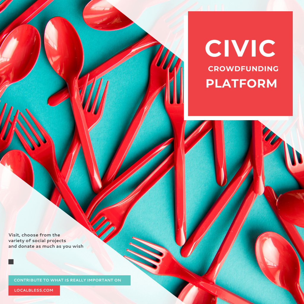 Crowdfunding Platform Red Plastic Tableware Instagram Šablona návrhu