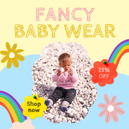 Plantilla de diseño de Oferta de ropa de bebé elegante con descuento y arcoíris Animated Post 
