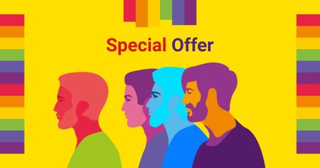 Template di design diversi uomini silhouette arcobaleno in vendita offerta Facebook AD