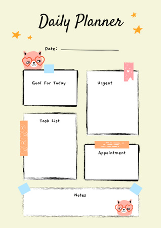 Daily Notes with Cute Cats Schedule Planner Design Template