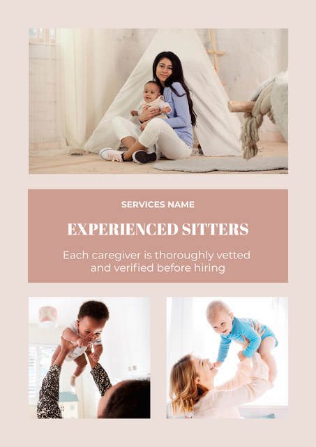 Ontwerpsjabloon van Poster van Flexible Babysitting Services Offer In Beige