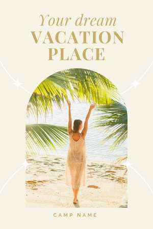 Beach Hotel Advertisement with Beautiful Woman by Sea Pinterest Design Template