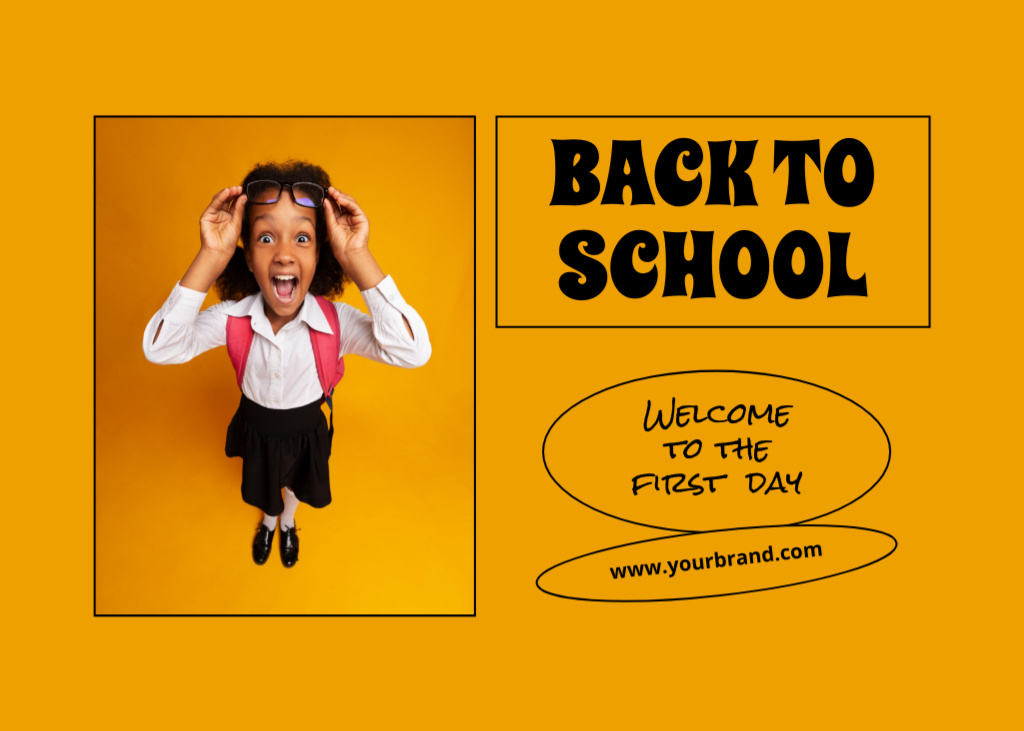 Back to School with Funny Girl in Glasses Postcard 5x7in – шаблон для дизайна