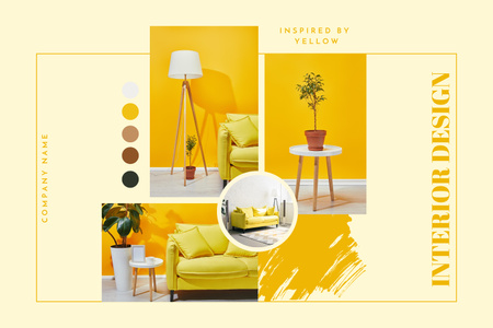 Plantilla de diseño de Collage de diseños de interiores inspiradores amarillos Mood Board 