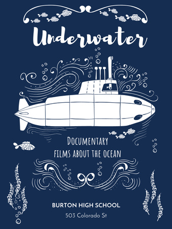 Designvorlage Unterwasser-Dokumentarfilm mit Submarine für Poster US