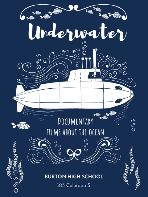 Underwater documentary film with Submarine Poster USデザインテンプレート