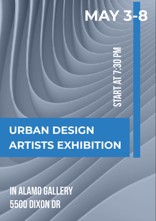 Urban Design Artists Exhibition Ad with White Abstract Waves Flyer A7 tervezősablon