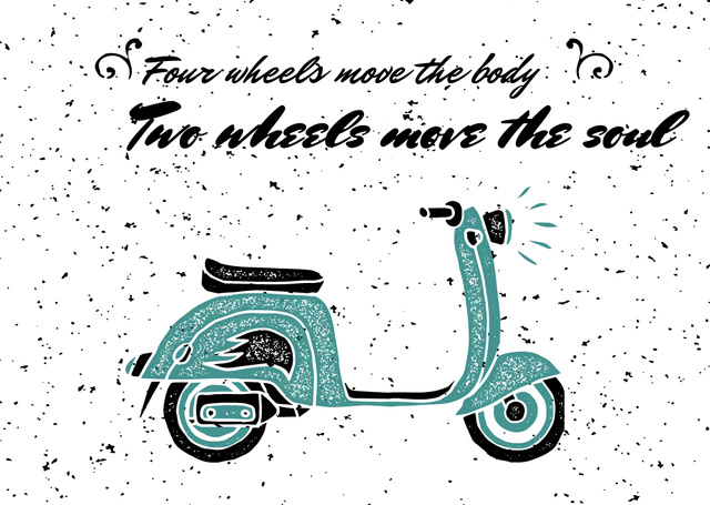Inspirational Quote with Retro Moped Postcard Design Template