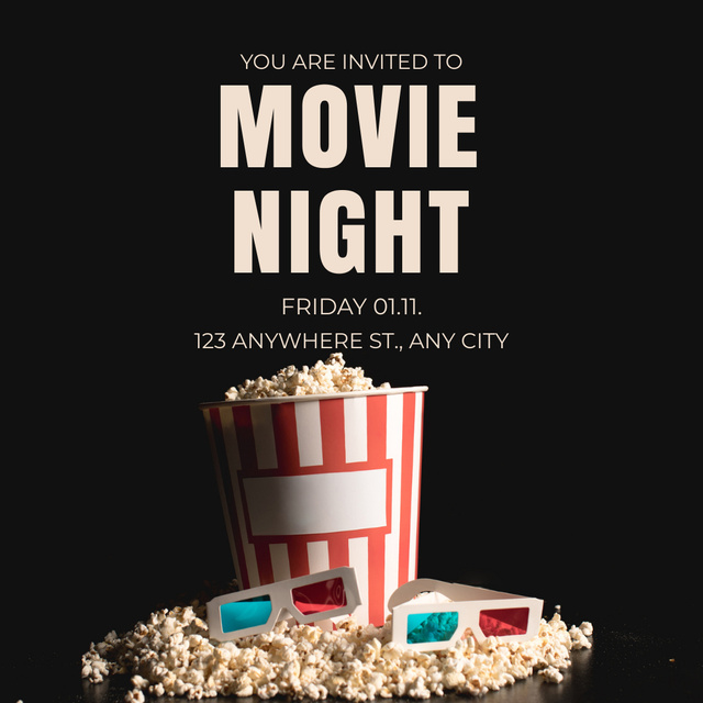 Movie Night Invitation with Big Bucket of Popcorn Instagram Tasarım Şablonu