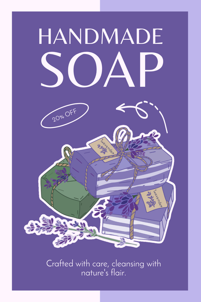 Template di design Calming Lavender Handmade Soap Offer with Discount Pinterest