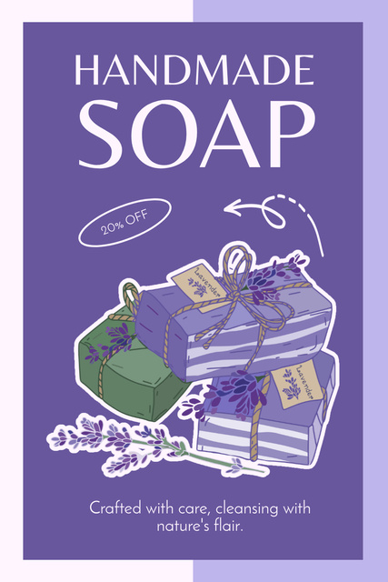Designvorlage Calming Lavender Handmade Soap Offer with Discount für Pinterest