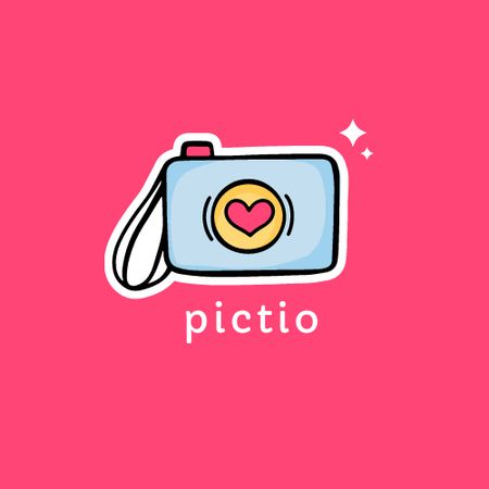 Cute Camera Illustration with Heart Shaped Lens Logo Design Template