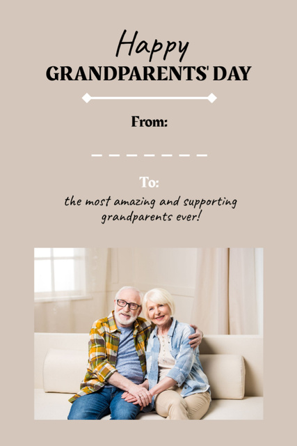 Designvorlage National Grandparent's Day Greetings In Beige für Postcard 4x6in Vertical