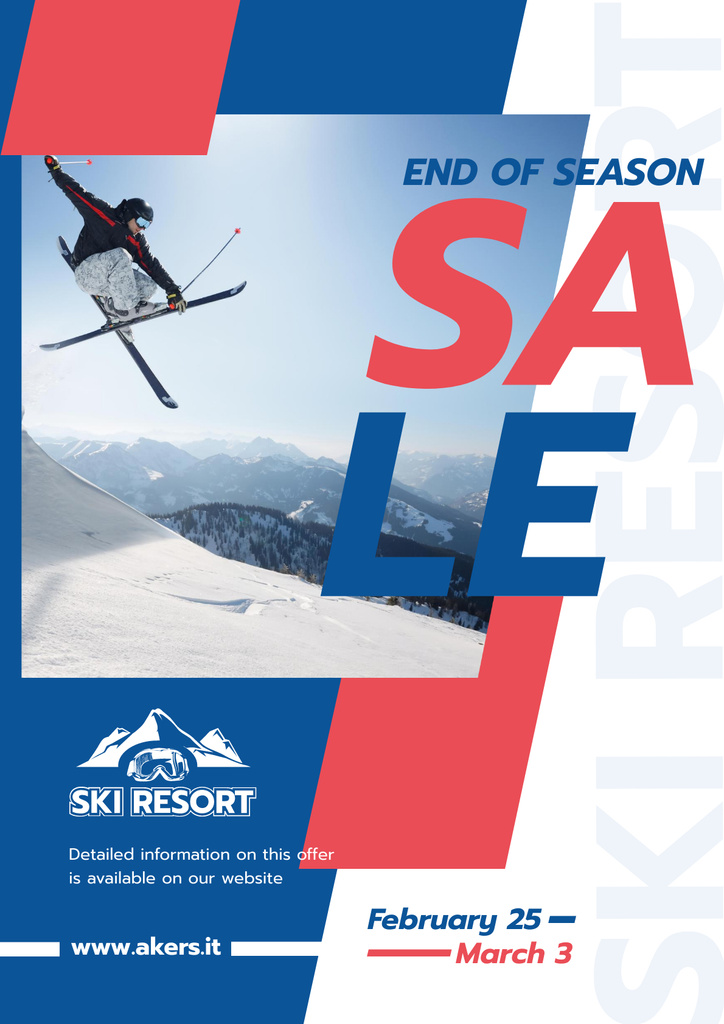 Skier Jumping on a Snowy Slope Poster Design Template