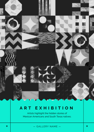 Ontwerpsjabloon van Postcard 5x7in Vertical van Contemporary Art Exhibition Announcement with Geometrical Pattern