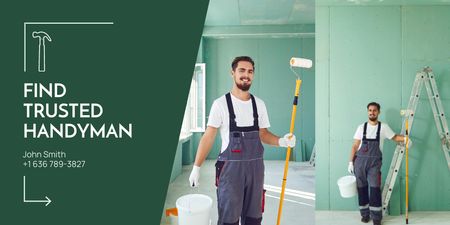 Highly Experienced Handyman Services Offer In Green Twitter Design Template