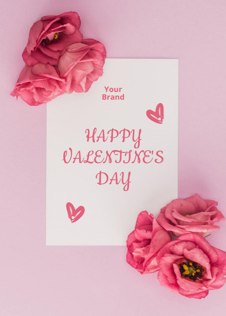 Valentine's Day Greeting With Flowers Composition Postcard 5x7in Vertical Design Template
