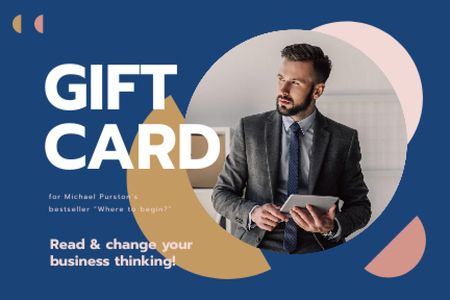 Business Book Offer with Man Wearing Suit Gift Certificate Design Template