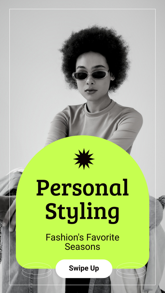 Personal Styling Services Ad with Trendy Mixed Race Woman Instagram Story Tasarım Şablonu