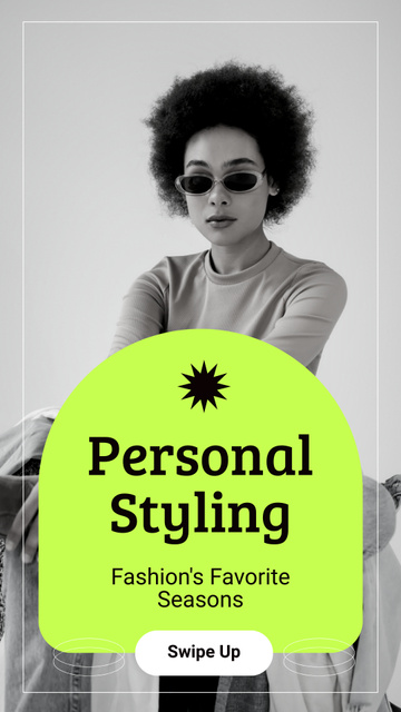 Personal Styling Services Ad with Trendy Mixed Race Woman Instagram Story Πρότυπο σχεδίασης
