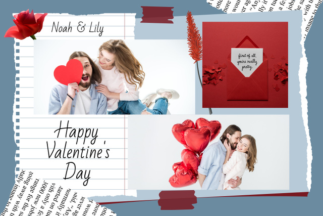 Valentine's Day Greeting With Balloons And Envelope Mood Board Tasarım Şablonu