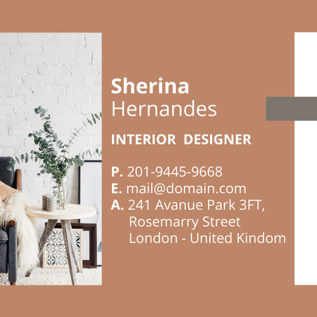 Interior Designer Services Ad with Cozy Apartment Square 65x65mm Design Template